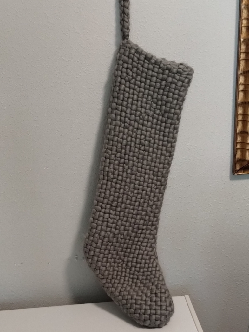 Crate&Barrel Gray Woven Holiday Stocking